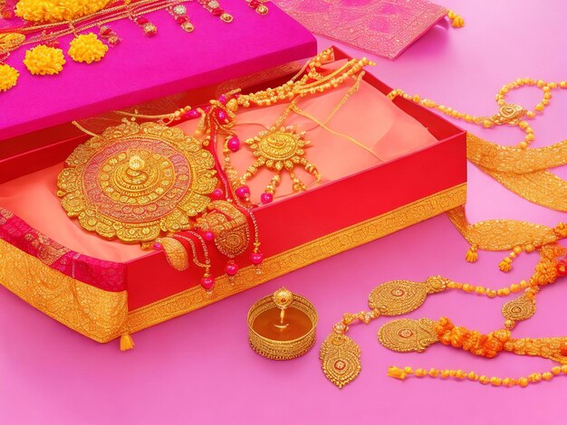 Belos hindus tradicionais raksha bandhan festival fundo e caixa de presente ai gerado