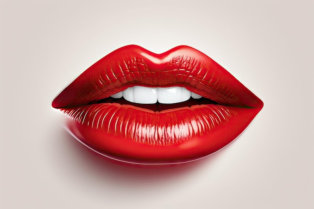 Belos lábios brilhantes com lábios femininos vermelhos em fundo claro criado com generative ai