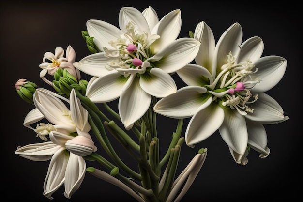 Belos lírios brancos em fundo de cor sólida close-up Decoração floral ai generativa