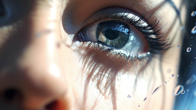 Foto belos olhos azuis de menina olhar azul profundo beleza encantadora