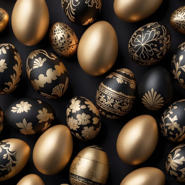 Belos ovos de Páscoa dourados e pretos