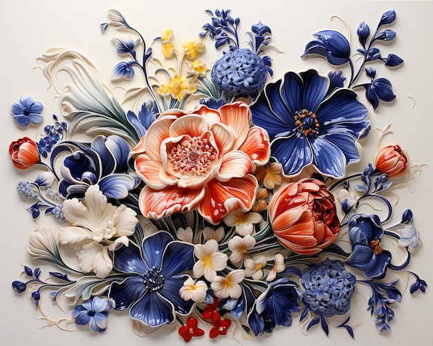 Belos padrões de decoração de design floral brilhante em azulejos de porcelana