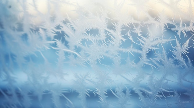 Foto belos padrões de inverno gelado em vidro com noite borrada no fundo atrás