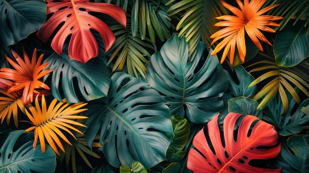 Foto belos papéis de parede tropicais com folhas de palma suculentos escuros coloridos