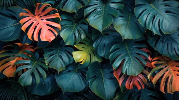 Foto belos papéis de parede tropicais com folhas de palma suculentos escuros coloridos