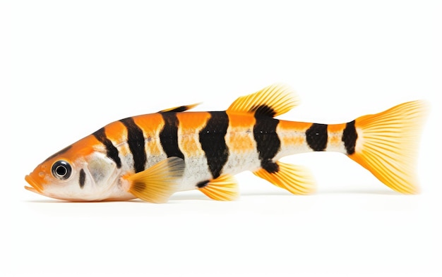 Foto belos peixes-palhaço amarelos isolados em fundo branco