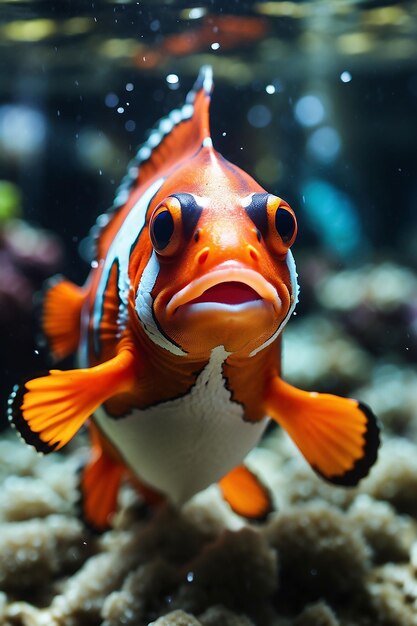 Foto belos peixes-palhaço coloridos em coral