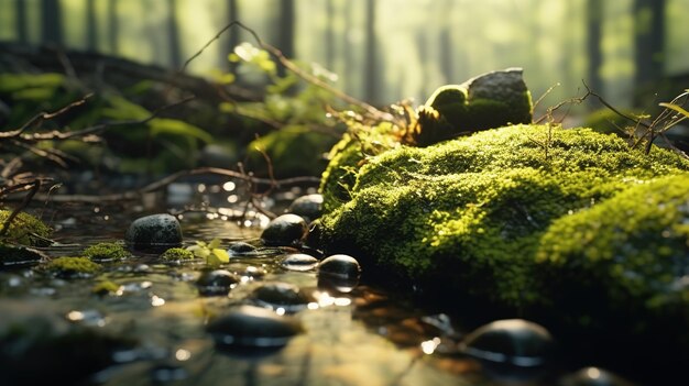 Belos raios de sol em uma floresta verde