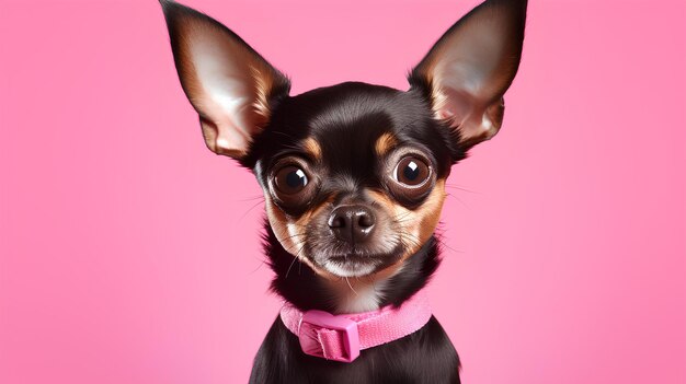 Belos retratos de animais de estimação de cão posando isolados sobre fundo rosa
