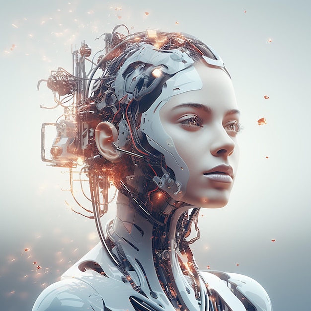 Belos retratos de robôs em fundo claro Conceito de inteligência artificial AI Gerado