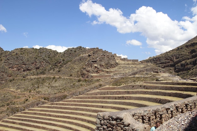 Belos terraços no Vale Sagrado de Cusco Peru