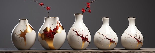 Foto belos vasos de diferentes tamanhos no estilo de kintsugi