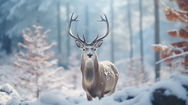 Belos veados contra o cenário de inverno