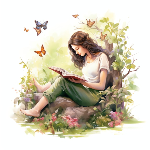 belos vermes de livro desfrutando de seu tempo de leitura em um cenário natural clipart aquarela