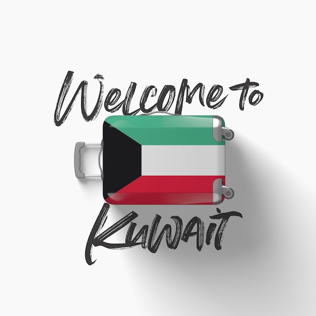 Bem-vindo à bandeira nacional do kuwait em uma mala de viagem d render