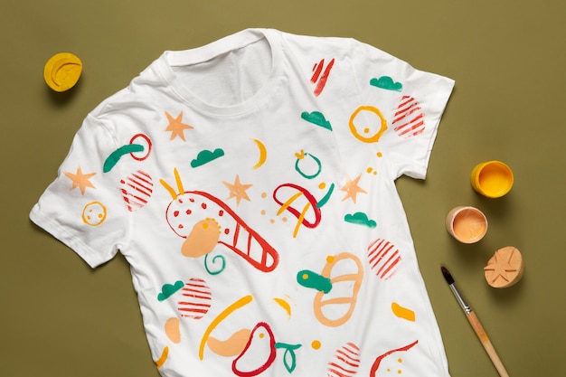 Bemaltes schlichtes weißes T-Shirt mit farbenfrohem Design