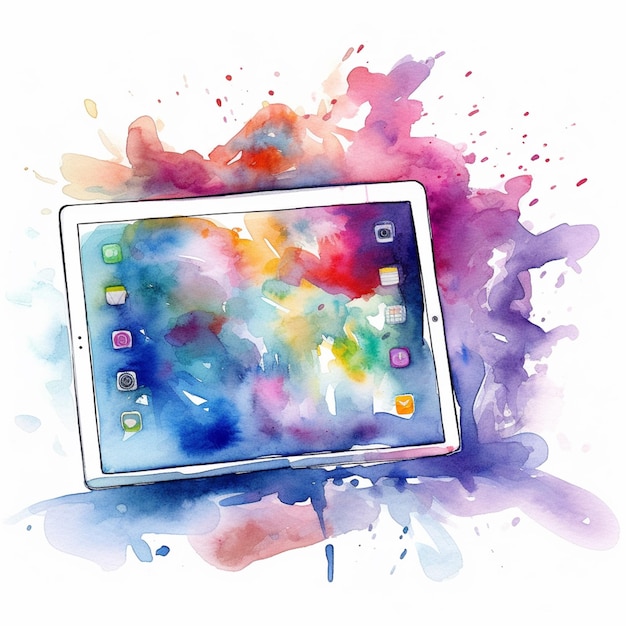 Foto bemalung eines tablet-computers mit einem bunten farbspritzer generativer ki