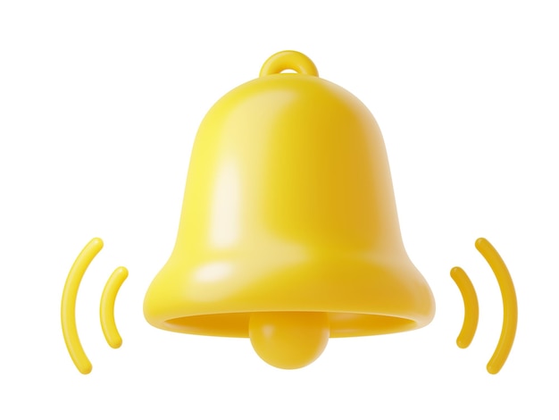 Foto benachrichtigungsglockensymbol 3d rendern niedliche cartoon-illustration einer einfachen gelben glocke für erinnerungs- oder hinweiskonzept