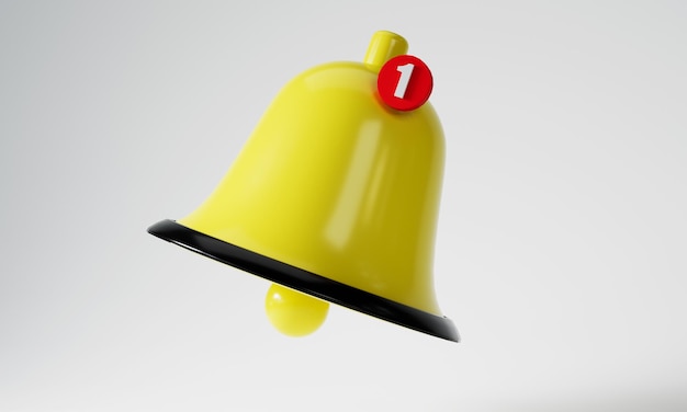 Benachrichtigungsnachricht Glockensymbol Alarm und Alarm auf gelbem Hintergrund mit Smartphone-Erinnerung 3D-Rendering