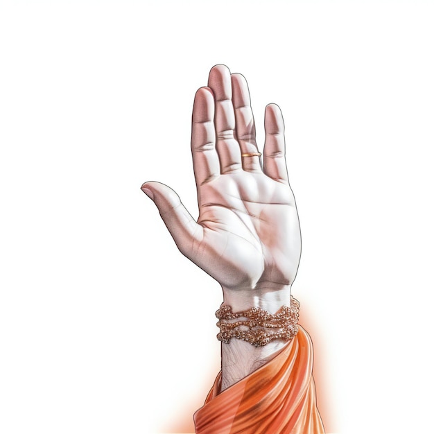 Bênção da Mão do Guru pose de pano laranja fundo branco