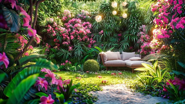 Foto la bendición del jardín de primavera los coloridos cobertizos de flores y la exuberante vegetación el tranquilo retiro al aire libre la belleza de la jardinería