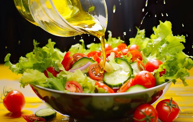 benefícios para a saúde de salada saudável no estilo de detalhes precisos suave e brilhante IA generativa