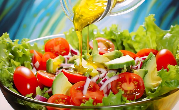 Foto beneficios para la salud de la ensalada saludable en el estilo de detalles precisos suave y brillante ia generativa