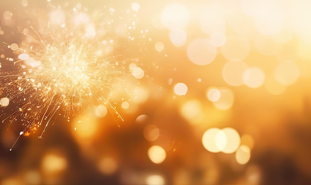 Una bengala emite una luz brillante sobre un fondo bokeh dorado que marca la alegría del Año Nuevo y las celebraciones festivas Generación de IA