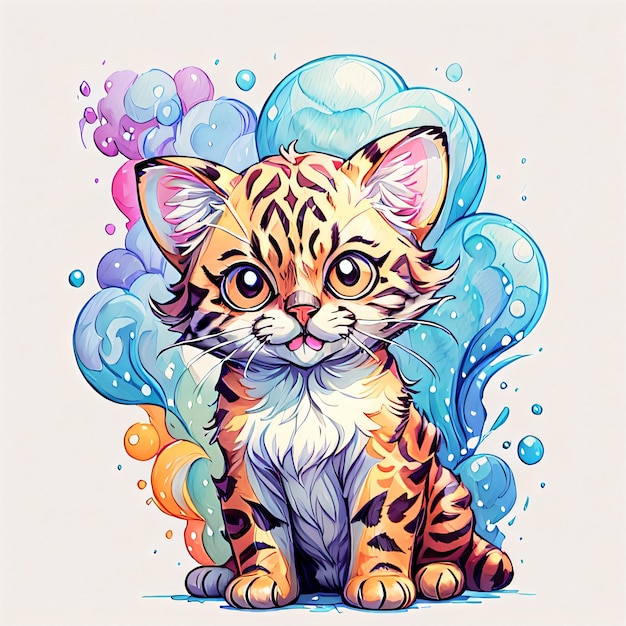 Bengalische Katze mit Splash Art Hintergrund