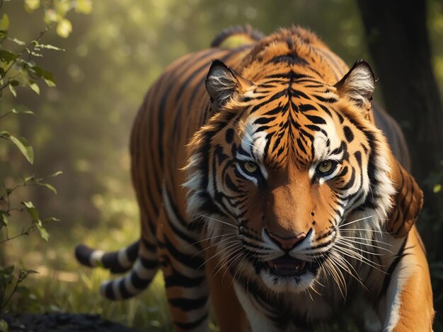 Bengalischer Tiger starrt Aggression in die Augen majestätische Schönheit in der Natur