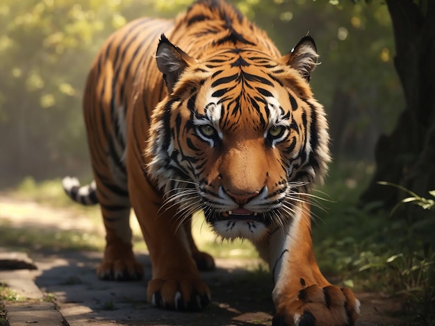 Bengalischer Tiger starrt Aggression in die Augen majestätische Schönheit in der Natur