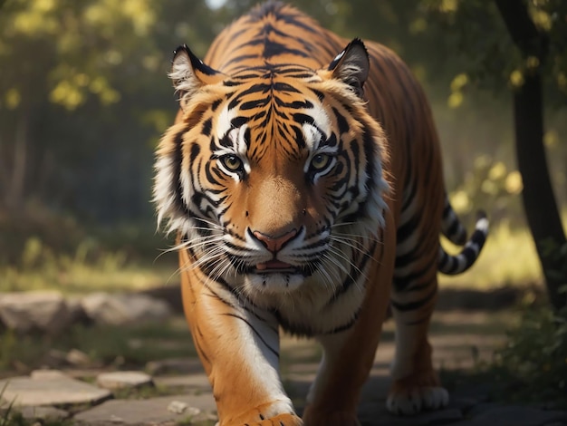 Bengalischer Tiger starrt Aggression in die Augen majestätische Schönheit in der Natur