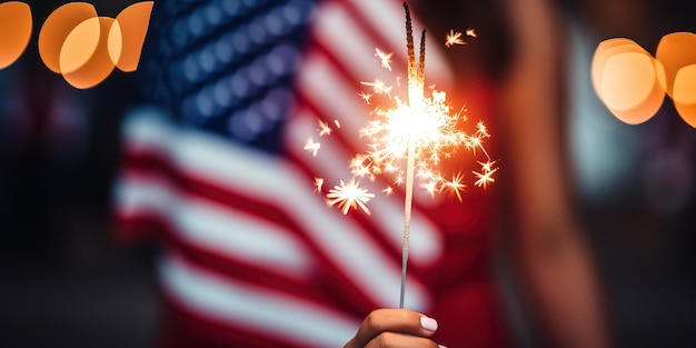 Bengalisches Feuer vor der amerikanischen Flagge