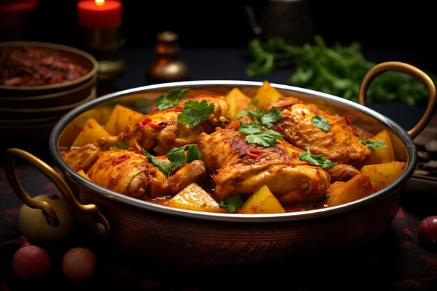 Foto bengalisches hühnercurry mit kartoffeln, indisches essen