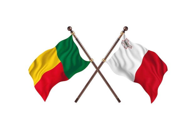 Benin gegen Malta Zwei Länder Flaggen Hintergrund
