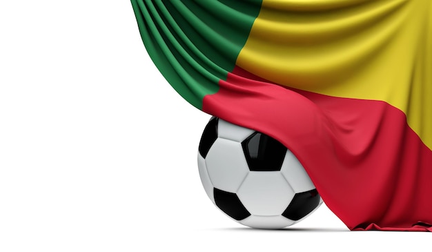 Benin Nationalflagge drapiert über einem Fußball 3D-Rendering