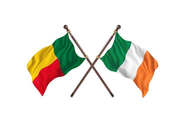 Benin versus fondo de banderas de dos países de Irlanda