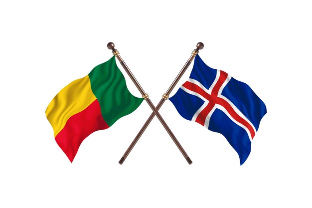 Benin versus fondo de banderas de dos países de Islandia