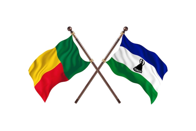 Benin versus fondo de banderas de dos países de Lesotho