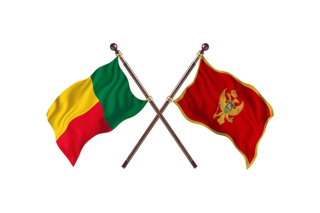 Benin versus fondo de banderas de dos países de Montenegro