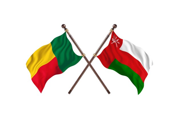 Benin versus fondo de banderas de dos países de Omán