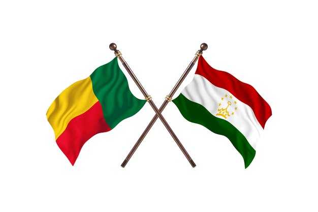 Benin versus Tayikistán dos países banderas fondo