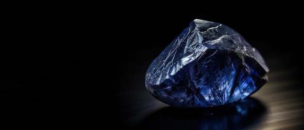 Benitoite é uma pedra natural preciosa rara em uma maquete de banner de cabeçalho gerada por IA de fundo preto com espaço