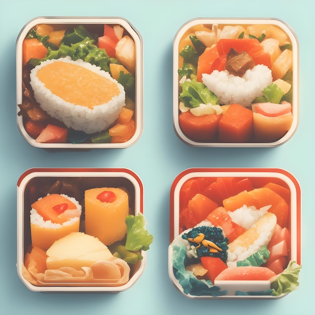 Foto bento o caja de almuerzo japonesa concepto de entrega de alimentos saludables para llevar para llevar para llevar cajas con