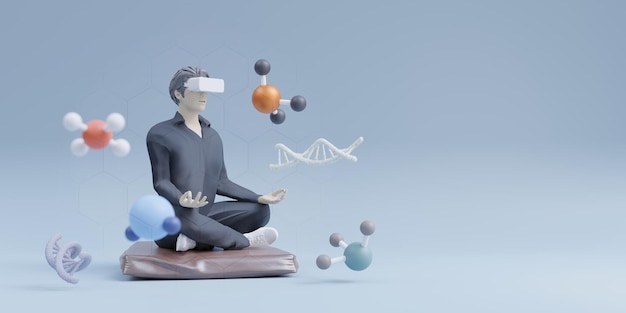 Benutzer VR-Brille und molekularwissenschaftliche Bilder Virtual-Reality-Display AR-Brille DNA-Visualisierung