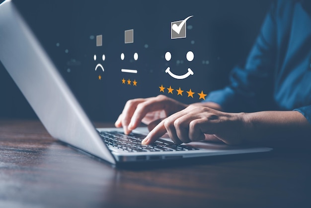 Benutzerbewertung der Dienstleistungserfahrung bei der Online-Anwendung für Kundenbewertung Befragungskonzept für Kundenzufriedenheit Feedback Produkt- oder Dienstbewertung Ideen von Kunden