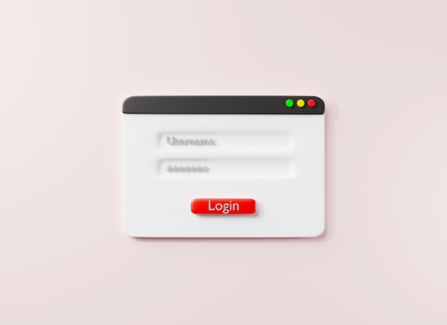 Foto benutzername und passwort-schnittstellensymbol für die benutzeranmeldung für die 3d-darstellung der desktopanwendung