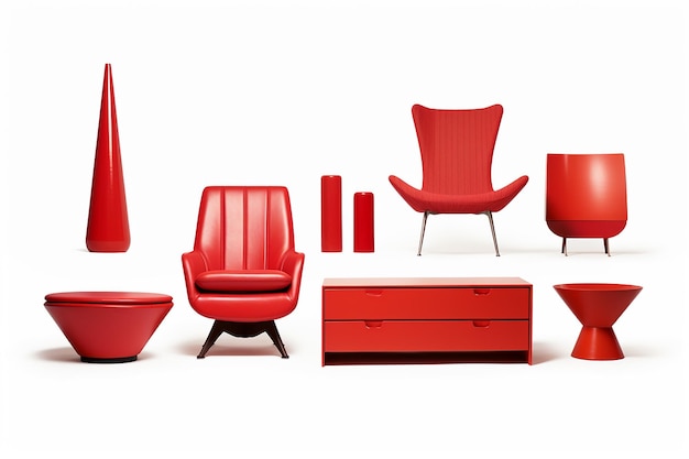 Bequeme rote Sesselkollektion, isoliert auf weißem Hintergrund Illustration des Innenelement-Sets