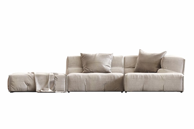 Bequemes weiches Sofa isoliert auf weißem Hintergrund, Innenmöbel, 3D-Illustration, CG-Rendering