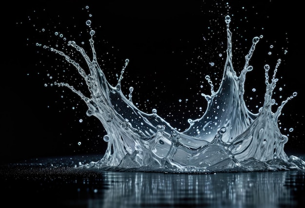 Über einen schwarzen Hintergrund tanzen verstreute Wasserspritze